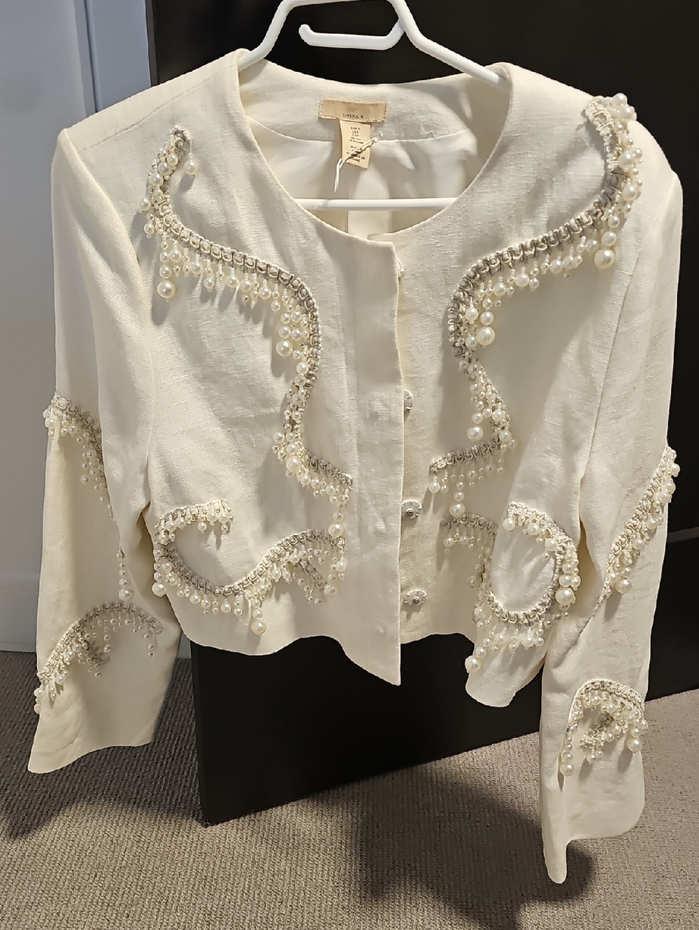 H&M Cream Linen Pearl-Trim Jacket
